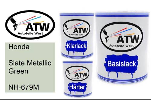 Honda, Slate Metallic Green, NH-679M: 1L Lackdose + 1L Klarlack + 500ml Härter - Set, von ATW Autoteile West.